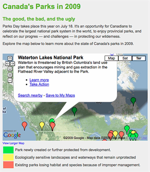 Map of Canada's parks