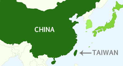 Map showing locations of China and Taiwan